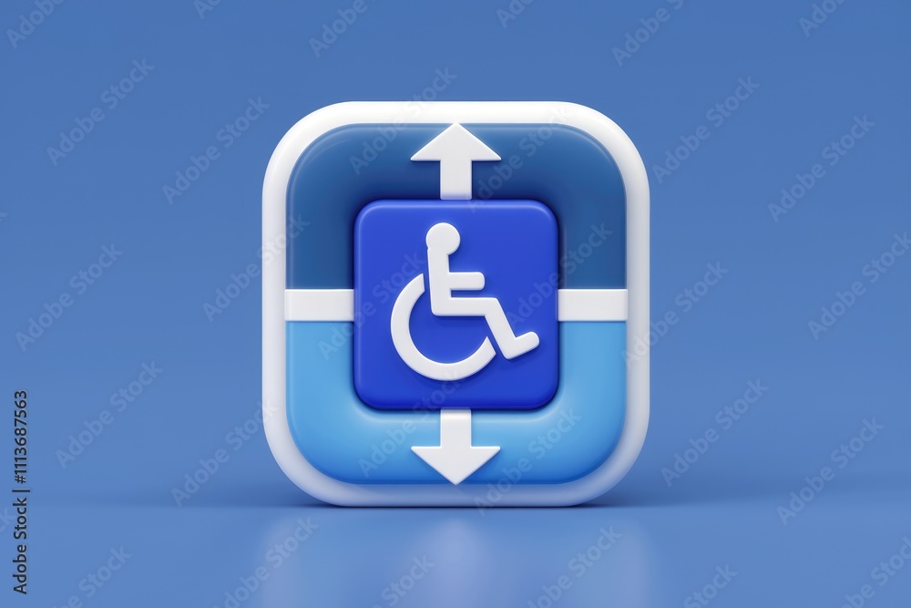 3D blue square button with white wheelchair icon and up down arrows 3D blue square button with white wheelchair icon and up down arrows