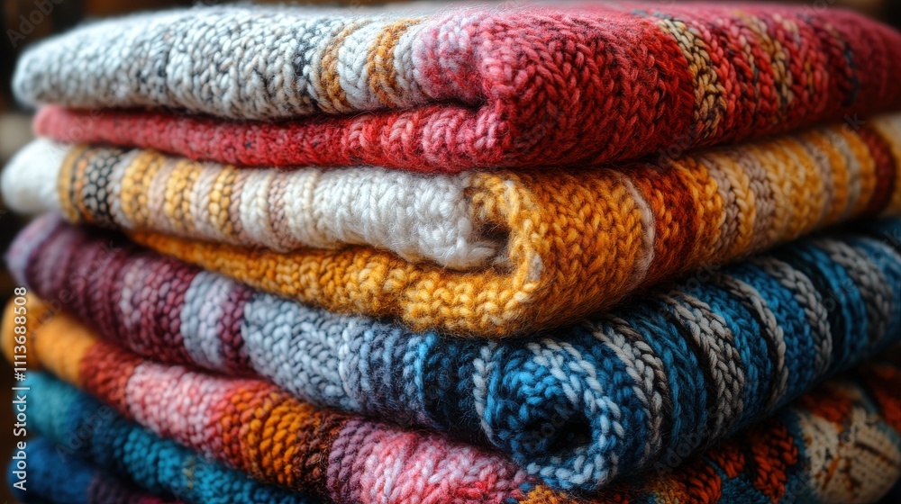 a stack of knitted blankets a stack of knitted blankets