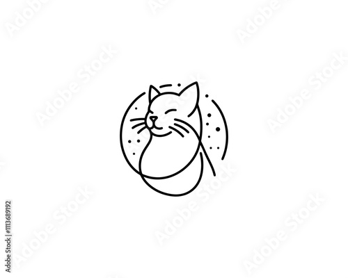 Minimalist Cat line art logo design icon vector illustration. Animal logotype concept. Outline cat logo.