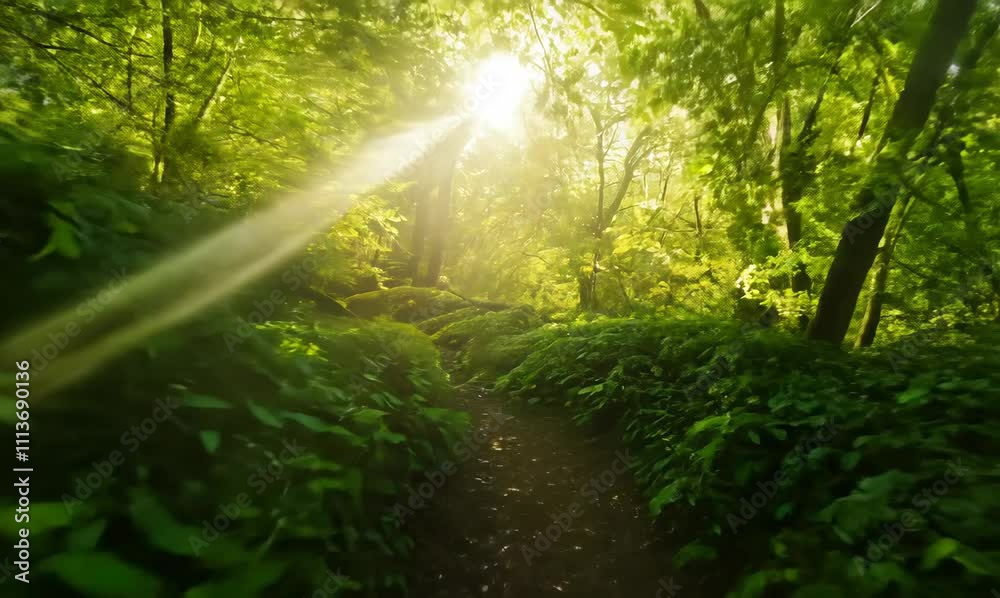 a journey through a sunlit forest filled with bokeh