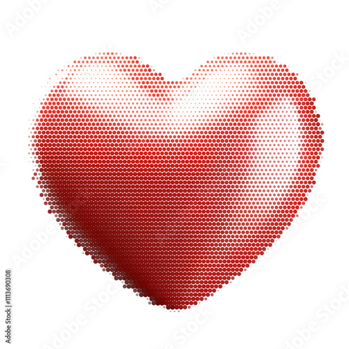 Halftone dotted red heart shape for trendy y2k Valentine's day retro collage. Vector textured photocopy effect 3d heart