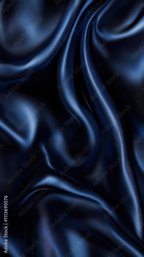 Fototapeta premium Elegant Draped Navy Blue Silk Fabric Texture - A Luxurious and Refined Background