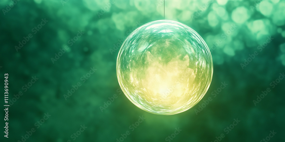 Translucent glowing sphere, suspended in a solid green space Translucent glowing sphere, suspended in a solid green space