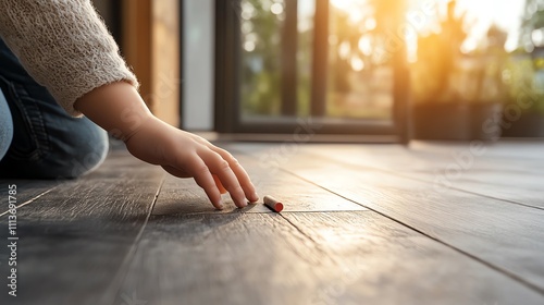 A toddler reaching for secured, nontoxic crayons photo