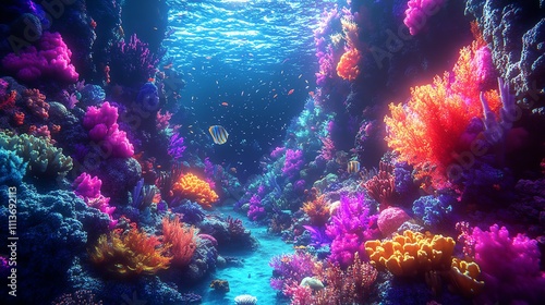 Discover the enchanting glowing underwater city surrounded by colorful coral reefs and marine life