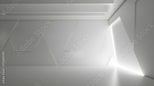 Empty white Room with beautiful Neon Lighting. Futuristic Interior Design