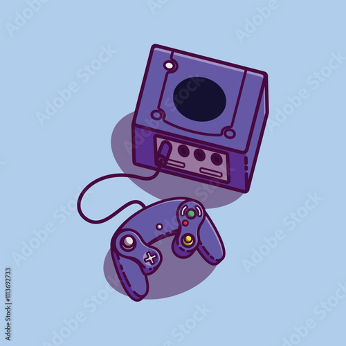 Simple game console and controller Nintendo Game Cube cartoon vector illustration Collection of game console concept icon isolated