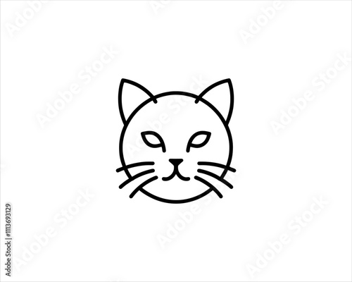 Minimalist Cat line art logo design icon vector illustration. Animal logotype concept. Outline cat logo.