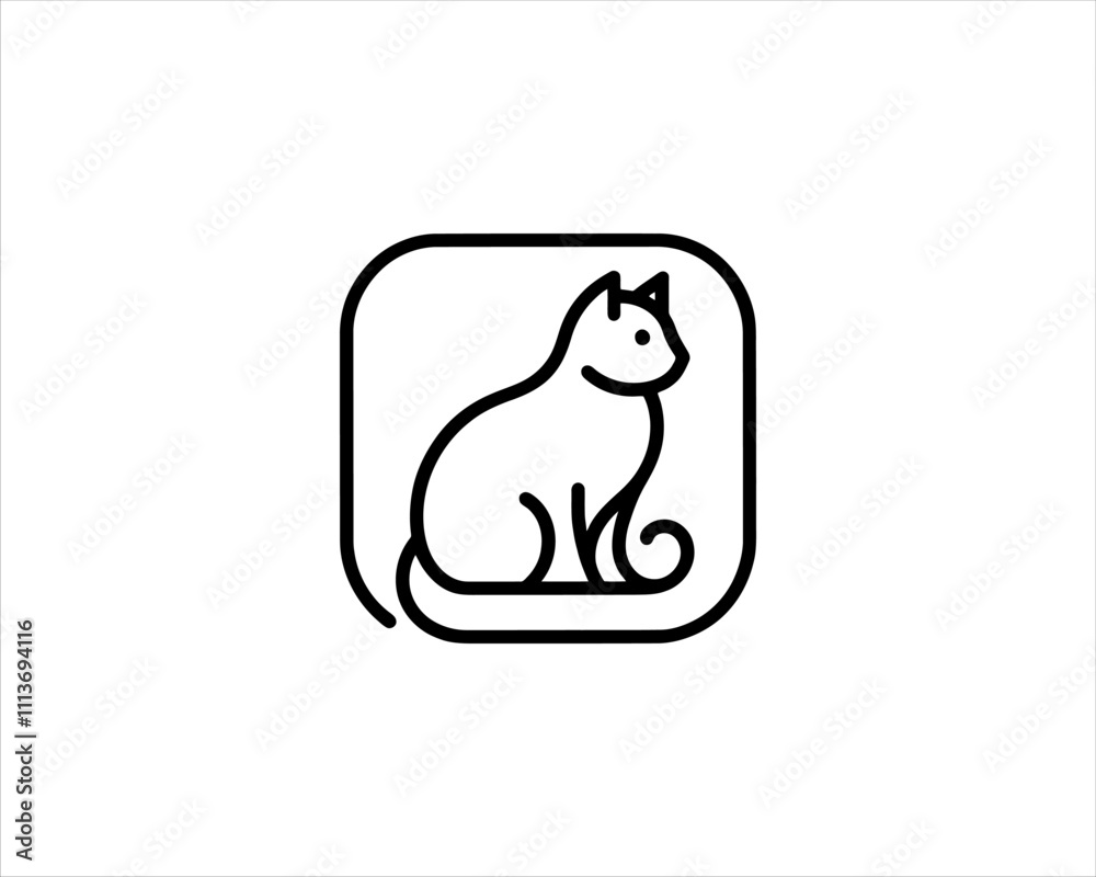Obraz premium Minimalist Cat line art logo design icon vector illustration. Animal logotype concept. Outline cat logo.