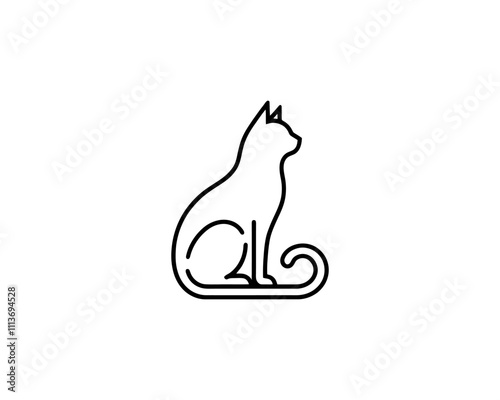 Minimalist Cat line art logo design icon vector illustration. Animal logotype concept. Outline cat logo.