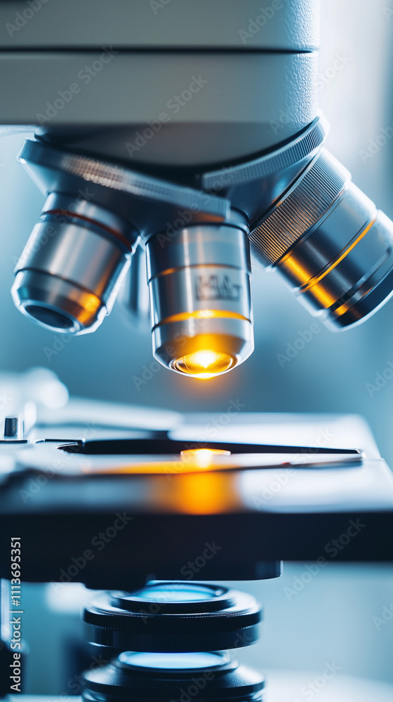 Science and medical treatment research concept image with microscopy research using a microscope close-up view Science and medical treatment research concept image with microscopy research using a microscope close-up view