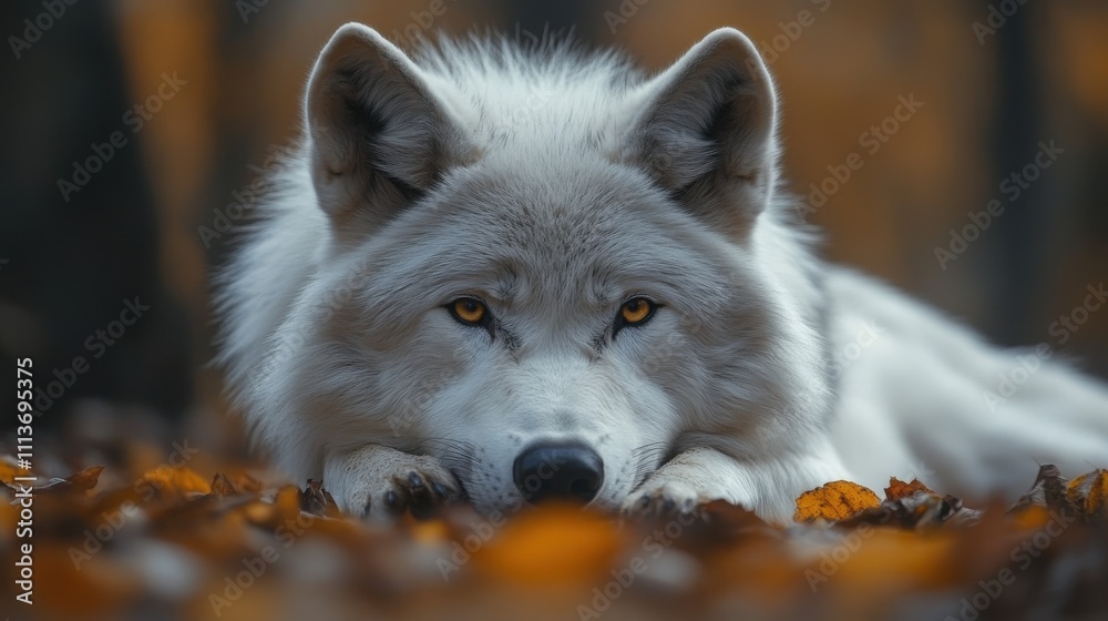 Obraz premium a white wolf lying down