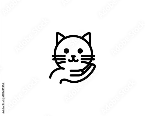 Minimalist Cat line art logo design icon vector illustration. Animal logotype concept. Outline cat logo.