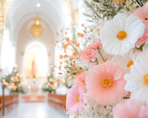 Santa Marian Kamalen Day Cathedral Interior with Flowers and Lights Perfect for Easter and Christmas Celebrations