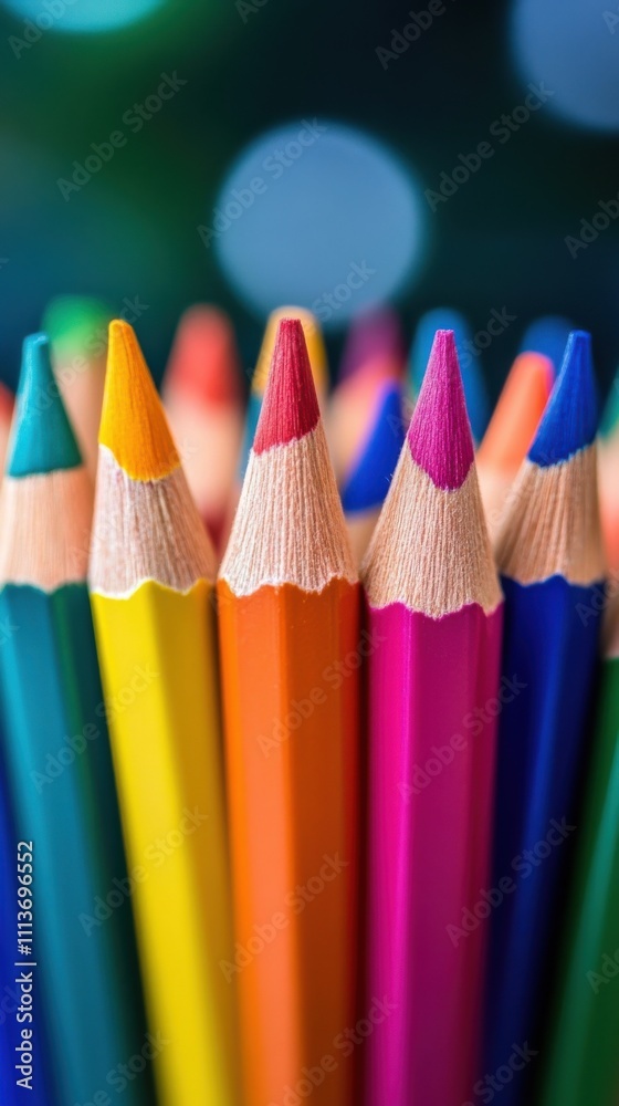 A vibrant arrangement of colored pencils with sharp tips, set against a blurred background, showcasing a spectrum of hues. A vibrant arrangement of colored pencils with sharp tips, set against a blurred background, showcasing a spectrum of hues.