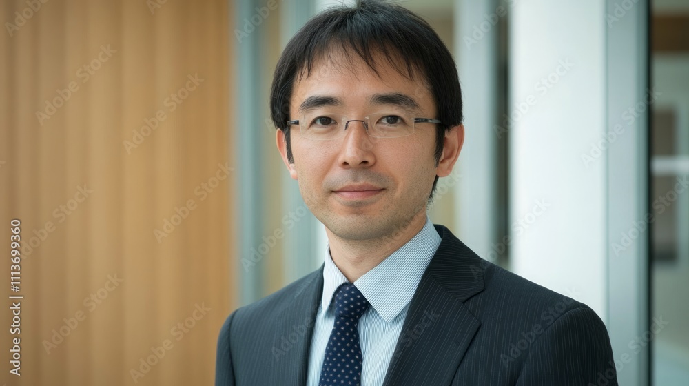 Professional Asian man in business suit and glasses, serious expression. Professional Asian man in business suit and glasses, serious expression.