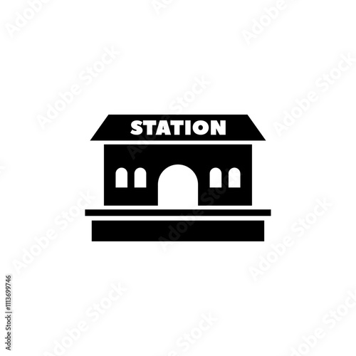 Sleek black train station icon, ideal for modern transit designs.