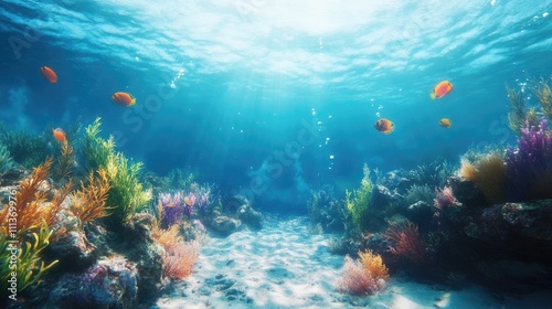 Vibrant underwater scene with colorful coral and fish, showcasing the beauty of ocean life.