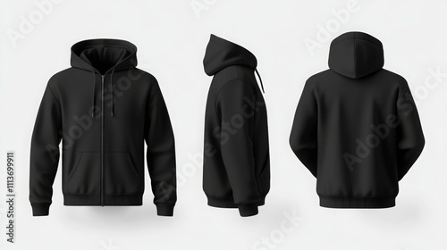 black pullover hoodie with zipper mockup for men with front and back view. hoodie mock-up template .
