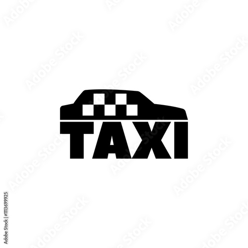 Simplistic black and white taxi cab vector icon.