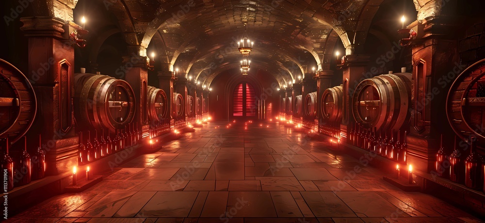 Obraz premium Wine cellar with rows of wine bottles