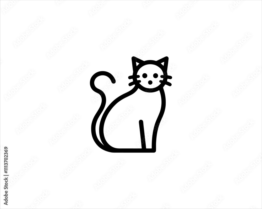 Fototapeta premium Minimalist Cat line art logo design icon vector illustration. Animal logotype concept. Outline cat logo.