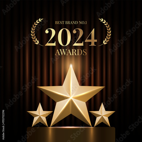 Best Award gold laurel wreath badge logo design tree star vector illustration isolated on black background.