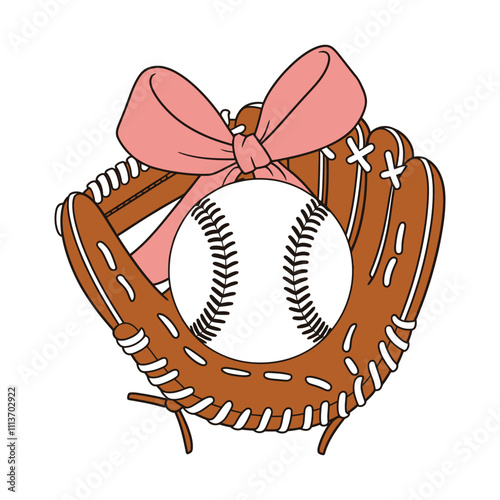 Illustration of Baseball Glove with Pink Bow Illustration