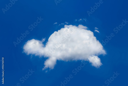 Fresh blue sky with floated white soft and fluffy clouds shown shaping like a turtle creep or crawling. Background for kid education or imagination learning for children. Image of the animal cloud. photo