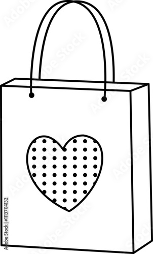Valentine shopping paper bag outline.
Valentine's Day gift bag coloring drawing.
Transparent background.