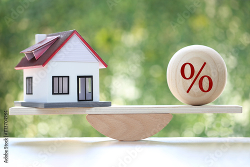 Estate tax,Model house with Percentage symbol icon on green background,Business investment and Property tax concept