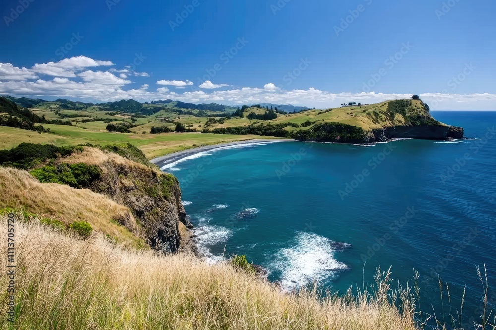 Coastal Landscape with Rolling Hills and Ocean Bay Coastal Landscape with Rolling Hills and Ocean Bay