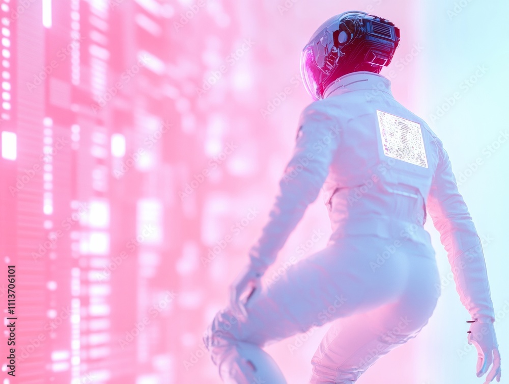 Futuristic Cyberpunk Cosplay in Sci-Fi Cityscape for Pretend To Be A Time Traveler Day, Halloween, and Comic-Con Promotion Futuristic Cyberpunk Cosplay in Sci-Fi Cityscape for Pretend To Be A Time Traveler Day, Halloween, and Comic-Con Promotion