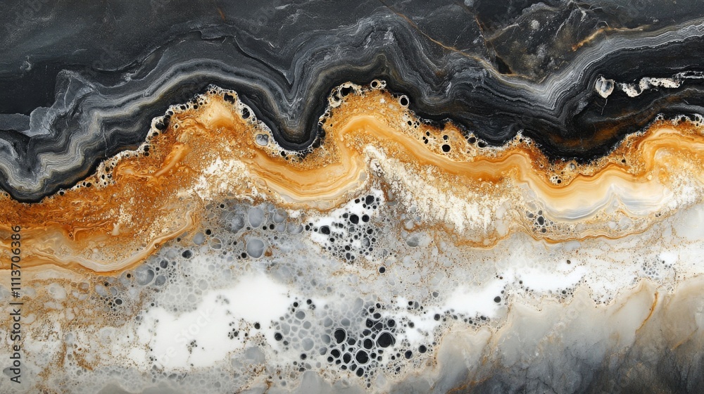 Abstract Agate Stone with Swirling Patterns and Circular Cavities Abstract Agate Stone with Swirling Patterns and Circular Cavities