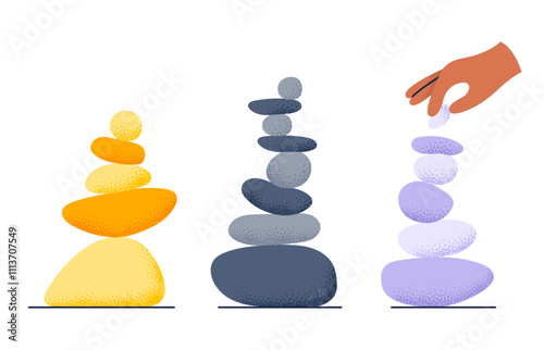 Set with balance stones. Wellness harmony. Physical and mental balance concept. Flat vector illustrations isolated on a white background.