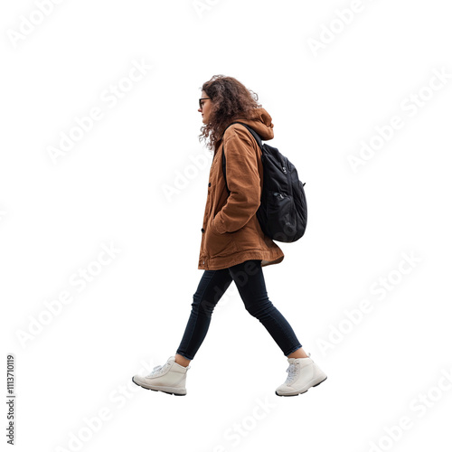 Woman Walking with Backpack