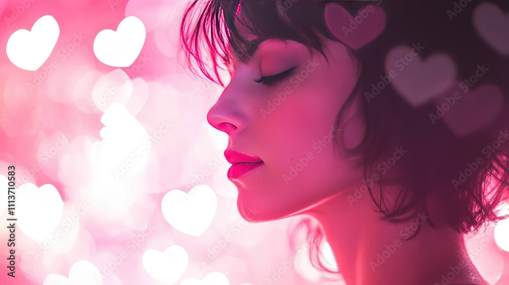 Soft focus bokeh in shades of pink with scattered hearts and central copy space Soft focus bokeh in shades of pink with scattered hearts and central copy space