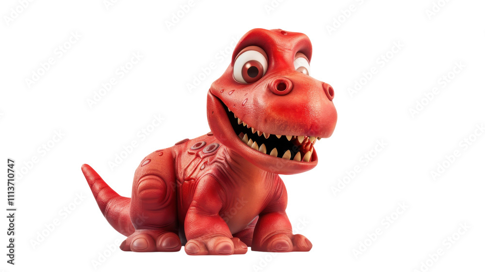 Fototapeta premium Charming Red Cartoon Dinosaur with Big Eyes Perfect for Children's Educational Materials