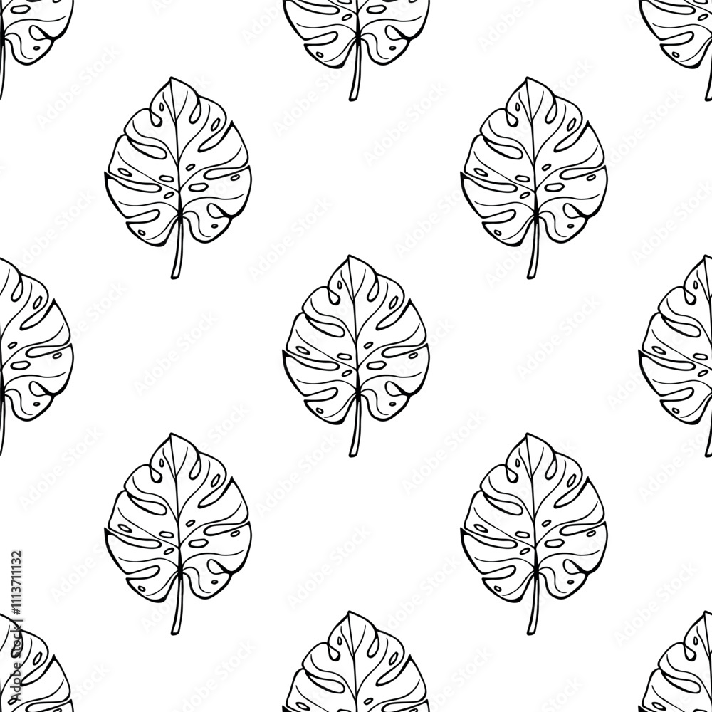 Seamless pattern with monstera tropical leaves doodle for decorative print, wrapping paper, greeting cards, wallpaper and fabric Seamless pattern with monstera tropical leaves doodle for decorative print, wrapping paper, greeting cards, wallpaper and fabric