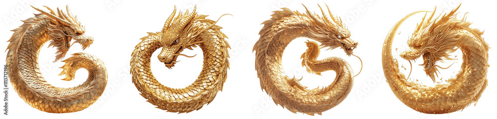 Fototapeta premium golden dragon illustrations intricate mythical creatures transparent background