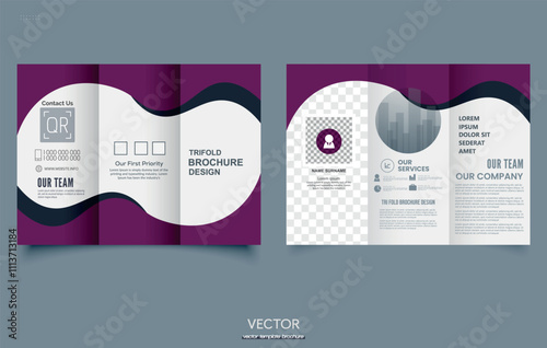 Tri fold wave brochure layout. Tri fold business brochure template photo