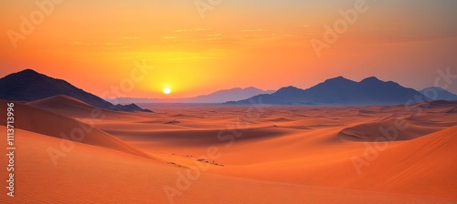 Desert landscape on sunset or sunrise scene. Generative AI technology. 