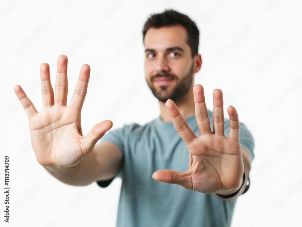 Young Man With a Friendly Smile Showing Open Hands in a Bright and Inviting Indoor Space During Daylight Hours Young Man With a Friendly Smile Showing Open Hands in a Bright and Inviting Indoor Space During Daylight Hours