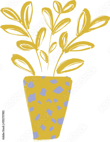 vase, flower, plant, green, spring, warm, decoration, yellow, mustardyellow, mint, blue, purple, illustration, png, transparent, card, clipart, botanic, botanical, minimalism, simple, modern, flatcolo photo