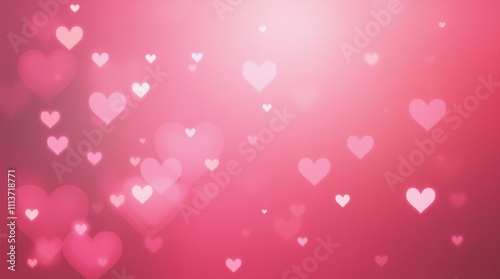 Pink and white glowing heart shapes on a blurred gradient background. Abstract romantic design for Valentine's Day or love themes