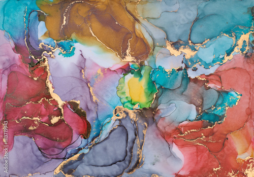 Wallpaper Mural Natural  luxury abstract fluid art painting in liquid ink technique. Tender and dreamy  wallpaper. Mixture of colors creating transparent waves and golden swirls. For posters, other printed materials Torontodigital.ca