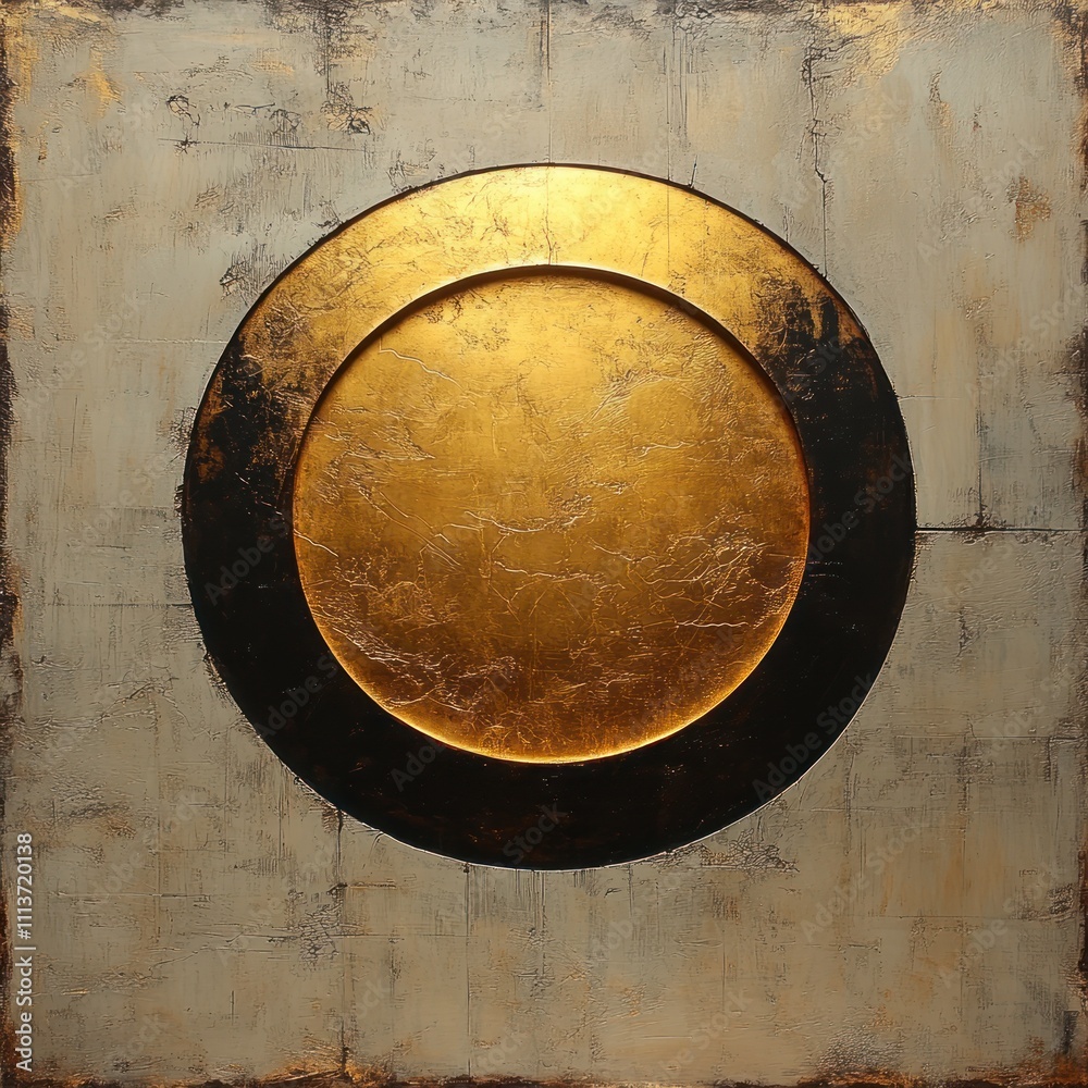 Gold Glitter Circle on Beige Background Abstract Expressionism Minimalist Design Gold Glitter Circle on Beige Background Abstract Expressionism Minimalist Design