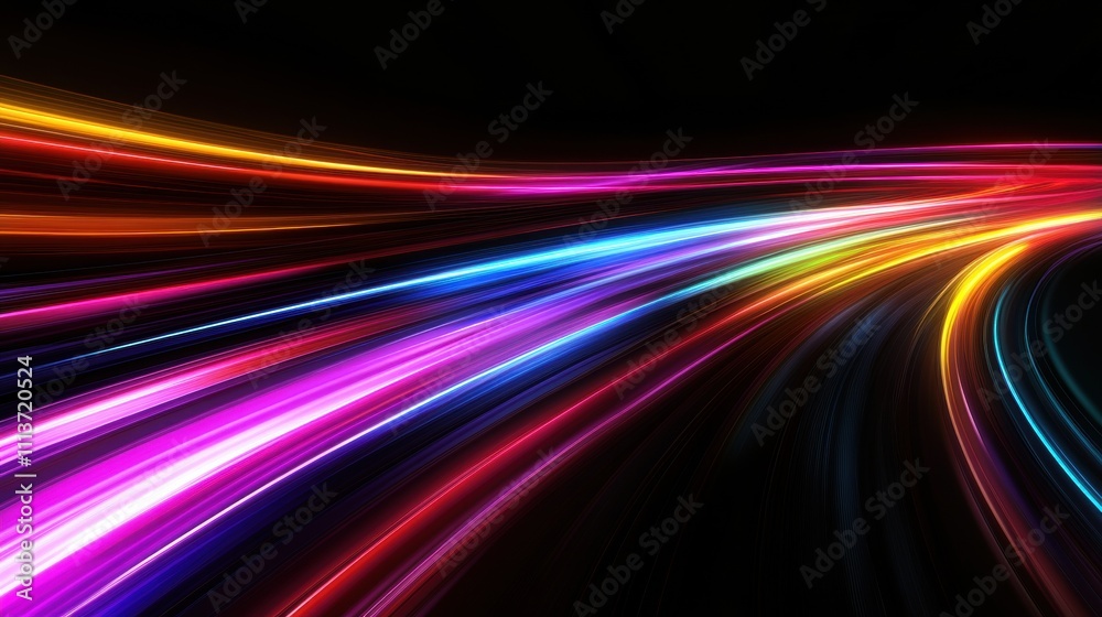 Vibrant multicolored light trails create a dynamic abstract background with a sense of motion and energy. Vibrant multicolored light trails create a dynamic abstract background with a sense of motion and energy.