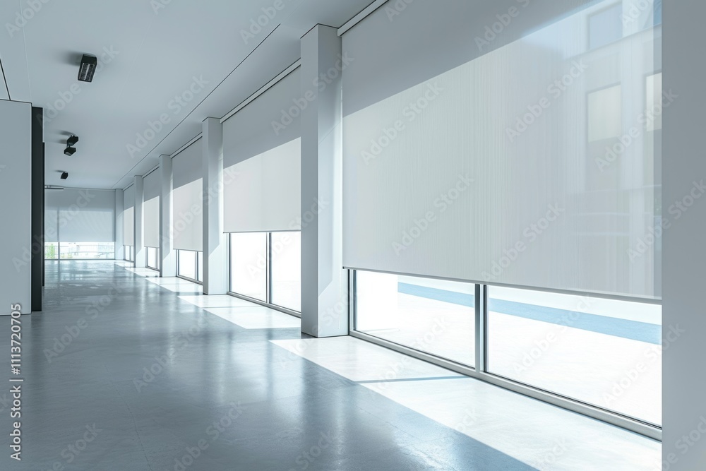 Double automatic roller blinds in a white garage Double automatic roller blinds in a white garage Double automatic roller blinds in a white garage Double automatic roller blinds in a white garage