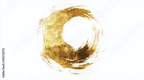 Gold ink brush strokes in a circular pattern on a white background, conveying energy and fluidity, perfect for logo design and branding concepts. photo